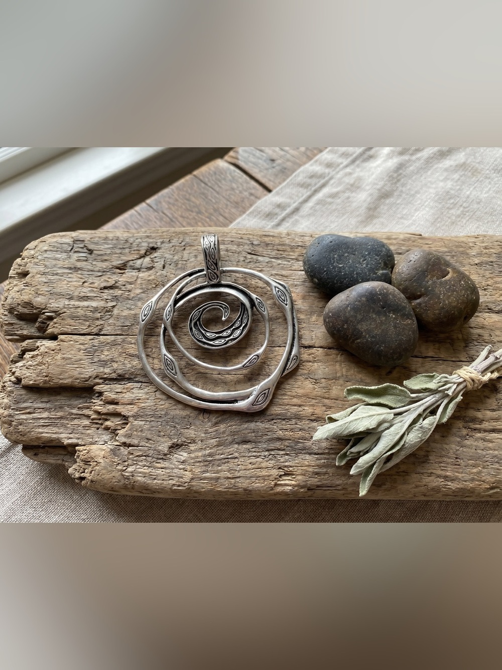 Premier Designs Silver Spiral Pendant | Abstract Statement Necklace Charm